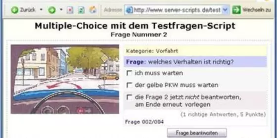 Testfragen-Script - der Multiple-Choice Wissenstest online auf Ihrer Webseite ansehen